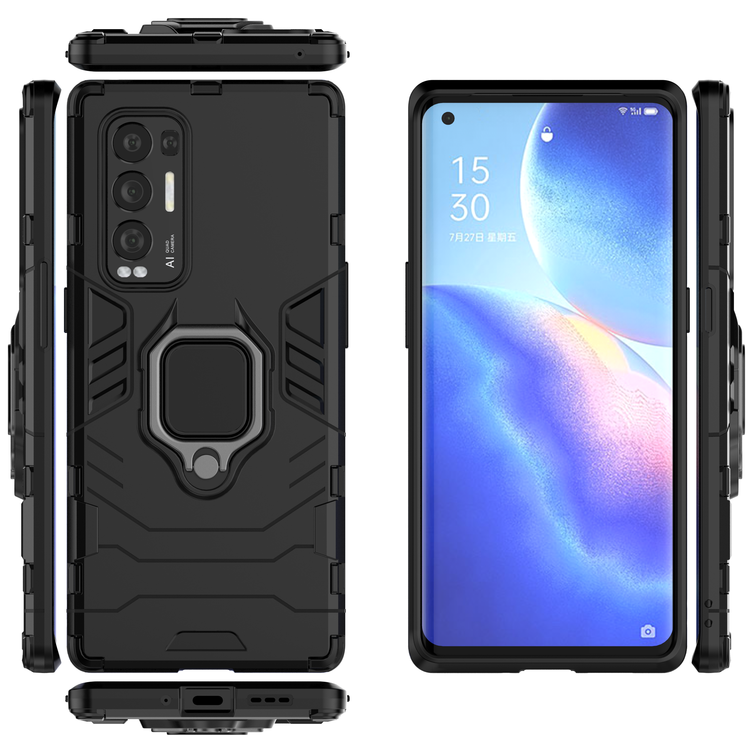 Rugged & Protective Armour Case Oppo X3 Neo Built in Ring Holder - Black
