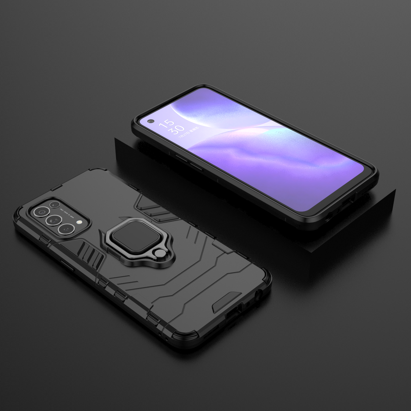 Rugged & Protective Armour Case Oppo X3 Lite Built in Ring Holder - Black