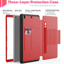 Load image into Gallery viewer, Folio Rugged Synthetic Leather Case iPad 9th &amp; 8th &amp; 7th Mag Latch &amp; Kickstand - Red