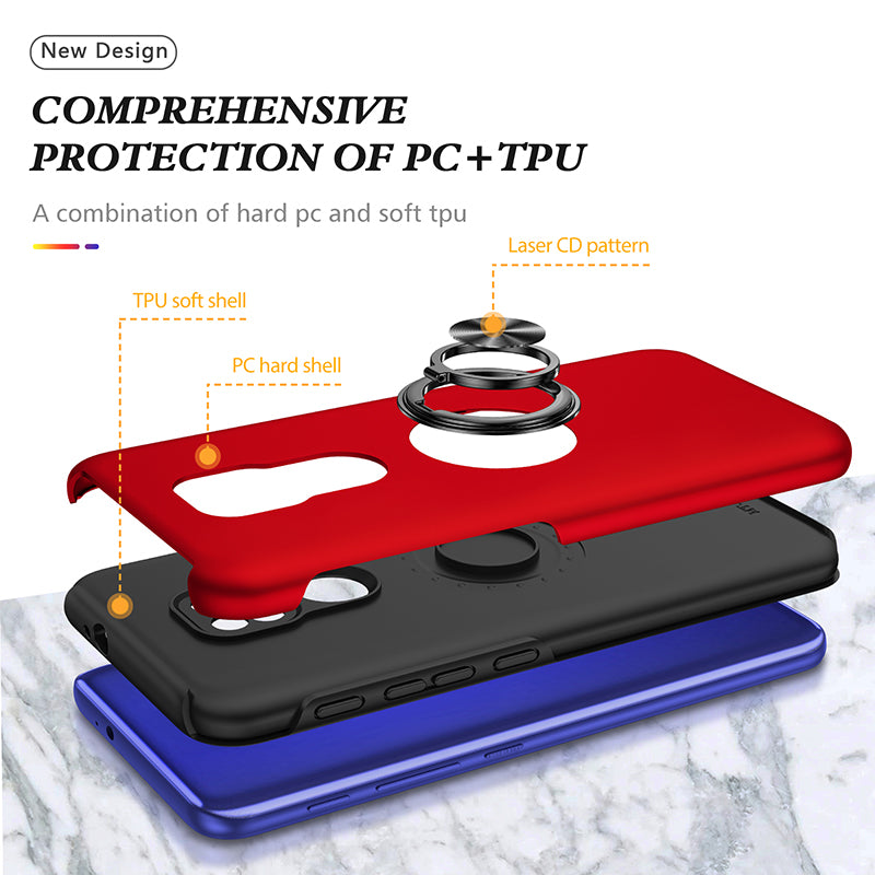 Rugged & Protective Armor Case Moto G9 Play & Ring Holder - Red