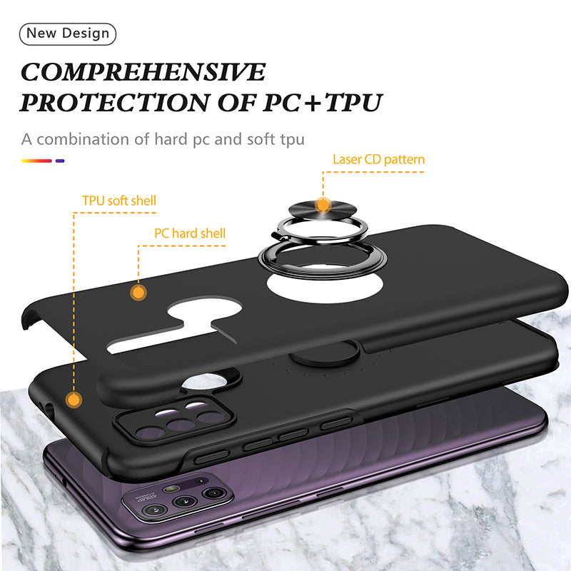 Rugged & Protective Armor Case Moto G10 / G30 & Ring Holder - Black