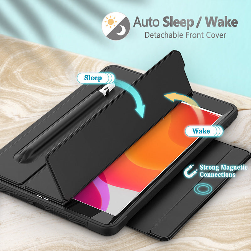 Rugged Trifold Folio Case iPad 9th & 8th & 7th 10.2 inch Clear Back - Black