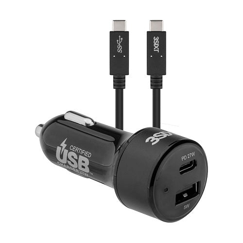 3SIXT Car Charger 27W USB-C Power Delivery + USB-C/C Cable 1m - Black 1