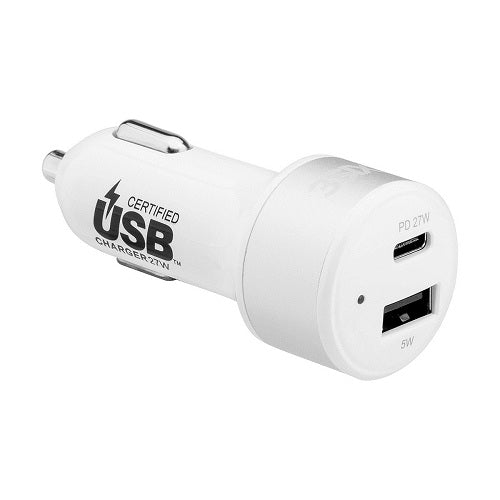3SIXT Car Charger 27W USB-C Power Delivery + USB-C/C Cable 1m - White 1