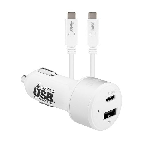 3SIXT Car Charger 27W USB-C Power Delivery + USB-C/C Cable 1m - White 6