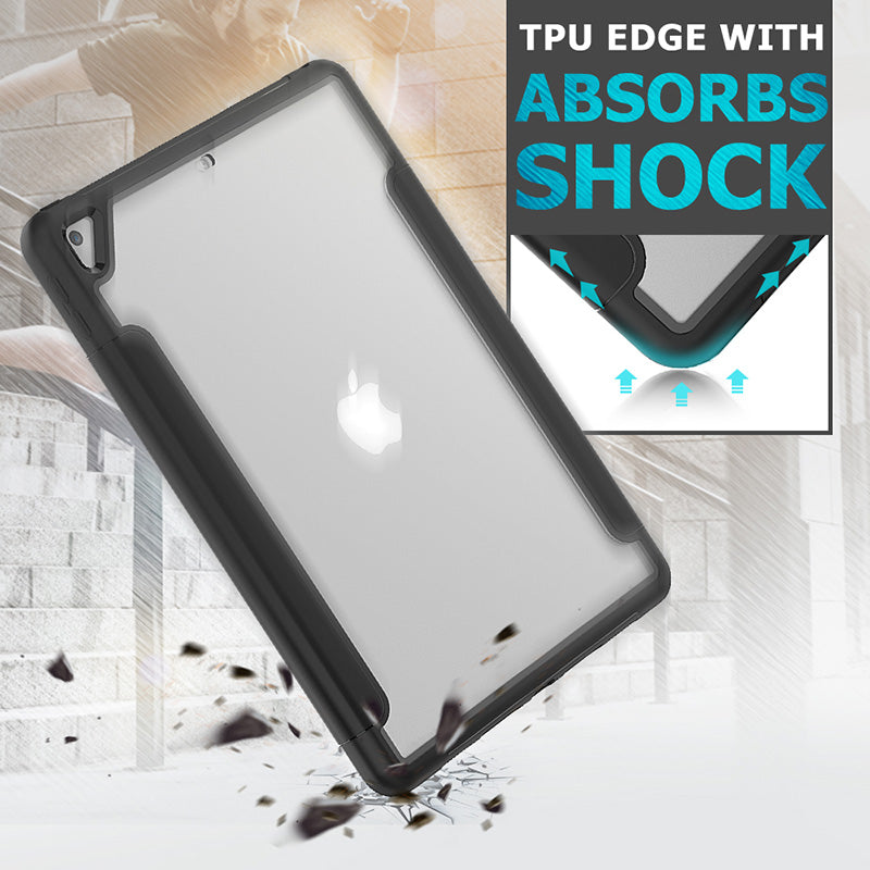 Rugged Trifold Folio Case iPad 9th & 8th & 7th 10.2 inch Clear Back - Black