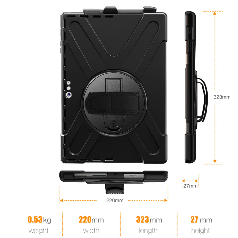 Rugged Case Hand & Shoulder Strap Microsoft Surface Pro 7+ / 7 / 6 / 5 / 4 - Black