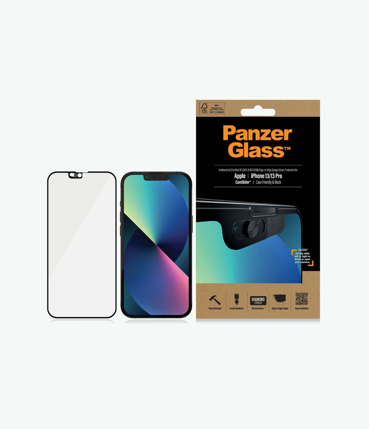 PanzerGlass Screen Guard iPhone 13 / 13 Pro 6.1 Cam Slider Black Frame