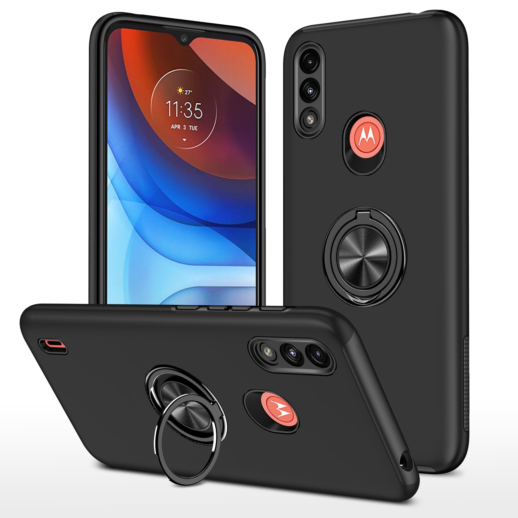 Rugged & Protective Armor Case Moto E7 Power 2021 & Ring Holder - Black 1