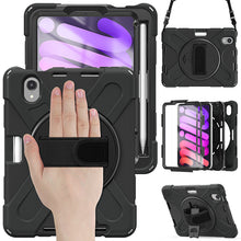 Load image into Gallery viewer, Rugged Protective Case Screen Guard, Hand &amp; Shoulder Strap iPad Mini 6 - Black