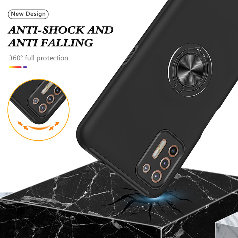 Rugged & Protective Armor Case Moto G9 Plus & Ring Holder - Black