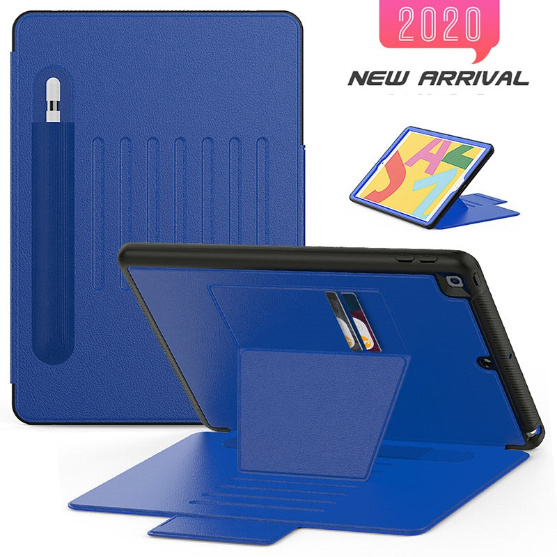 Folio Rugged Synthetic Leather Case iPad 9th & 8th & 7th Mag Latch & Kickstand - Blue