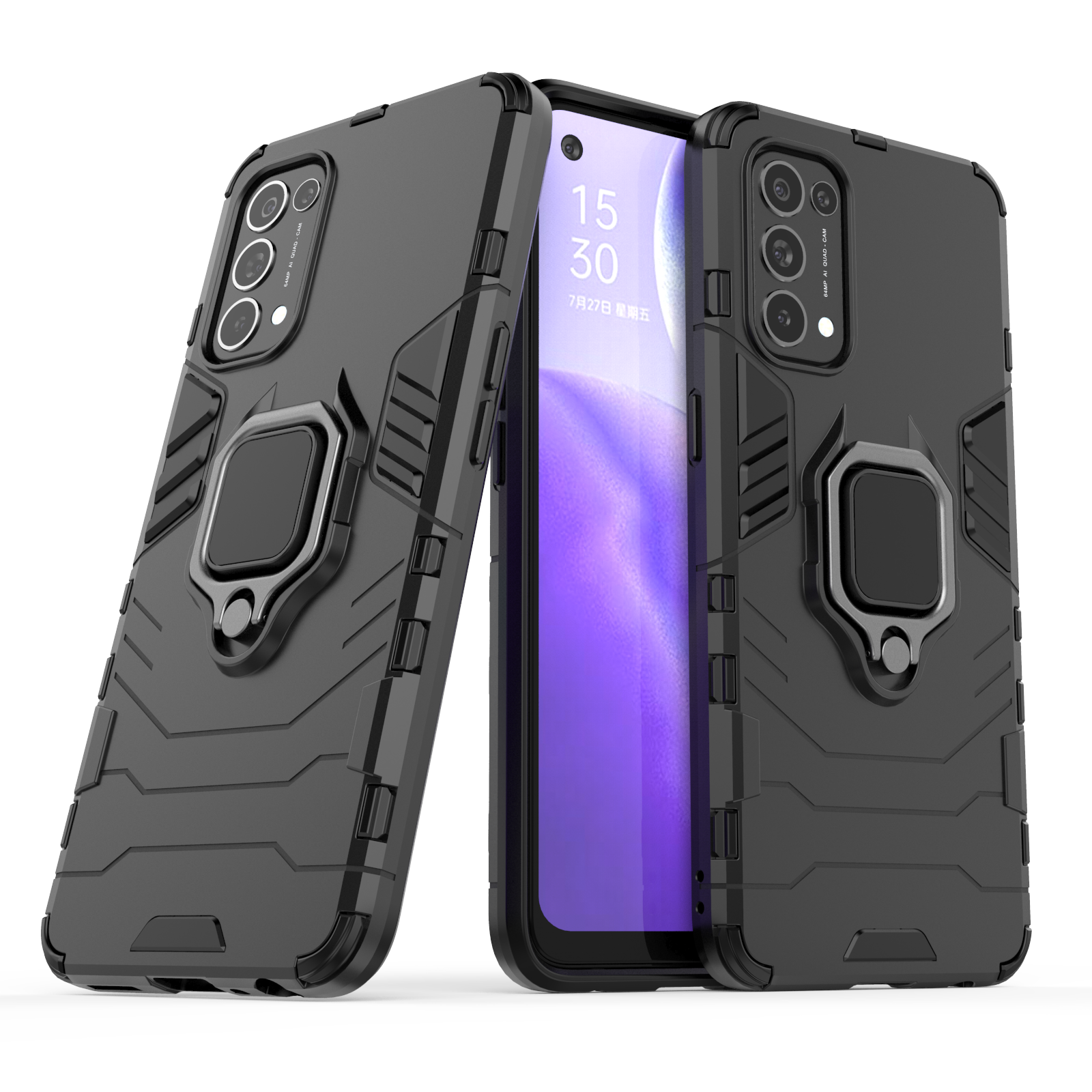 Rugged & Protective Armour Case Oppo X3 Lite Built in Ring Holder - Black