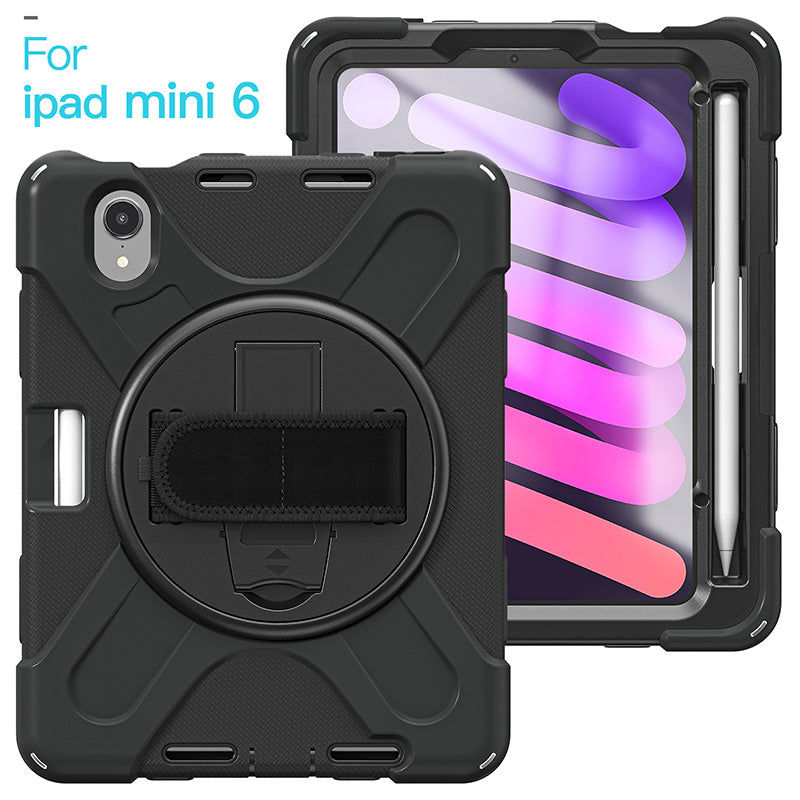 Rugged Protective Case Screen Guard, Hand & Shoulder Strap iPad Mini 6 / 7 - Black