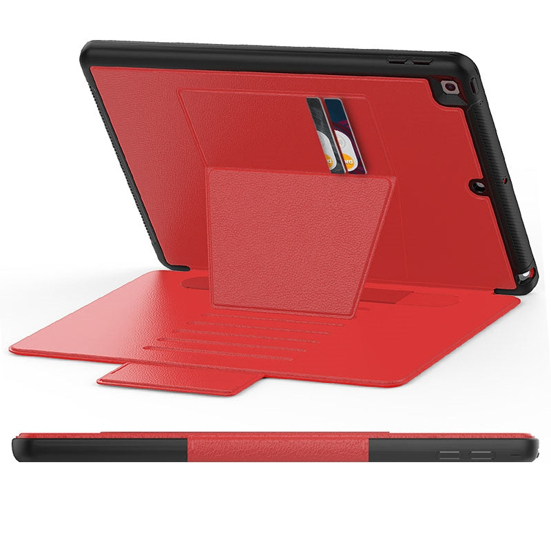 Folio Rugged Synthetic Leather Case iPad 9th & 8th & 7th Mag Latch & Kickstand - Red