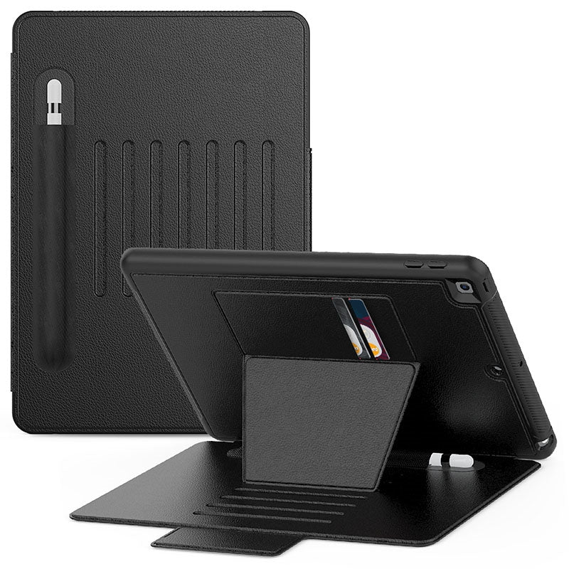 Folio Rugged Synthetic Leather Case iPad 9th & 8th & 7th Mag Latch & Kickstand - Black