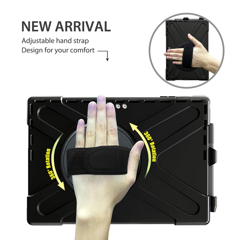 Rugged Case Hand & Shoulder Strap Microsoft Surface Pro 7+ / 7 / 6 / 5 / 4 - Black