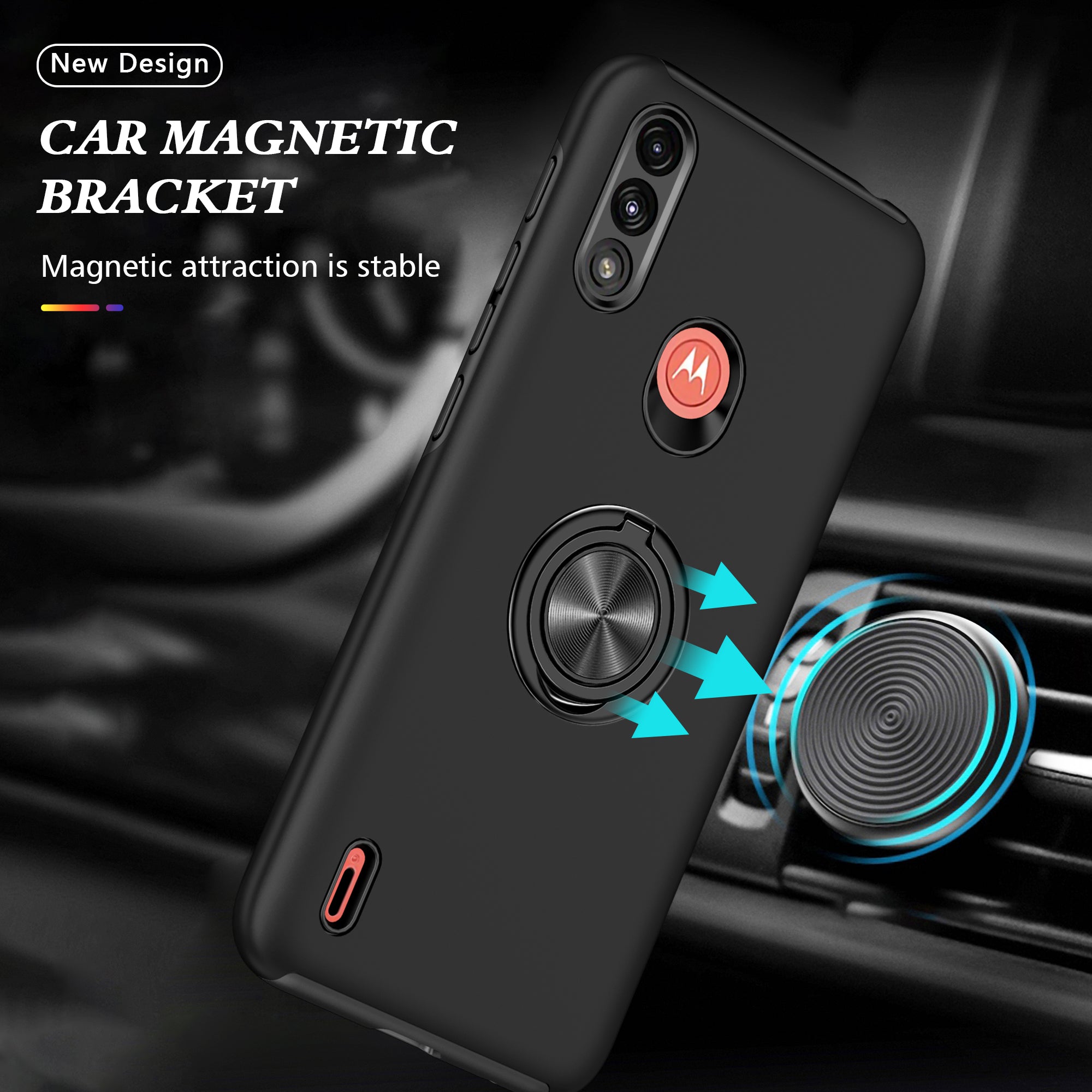 Rugged & Protective Armor Case Moto E7 Power 2021 & Ring Holder - Black 5