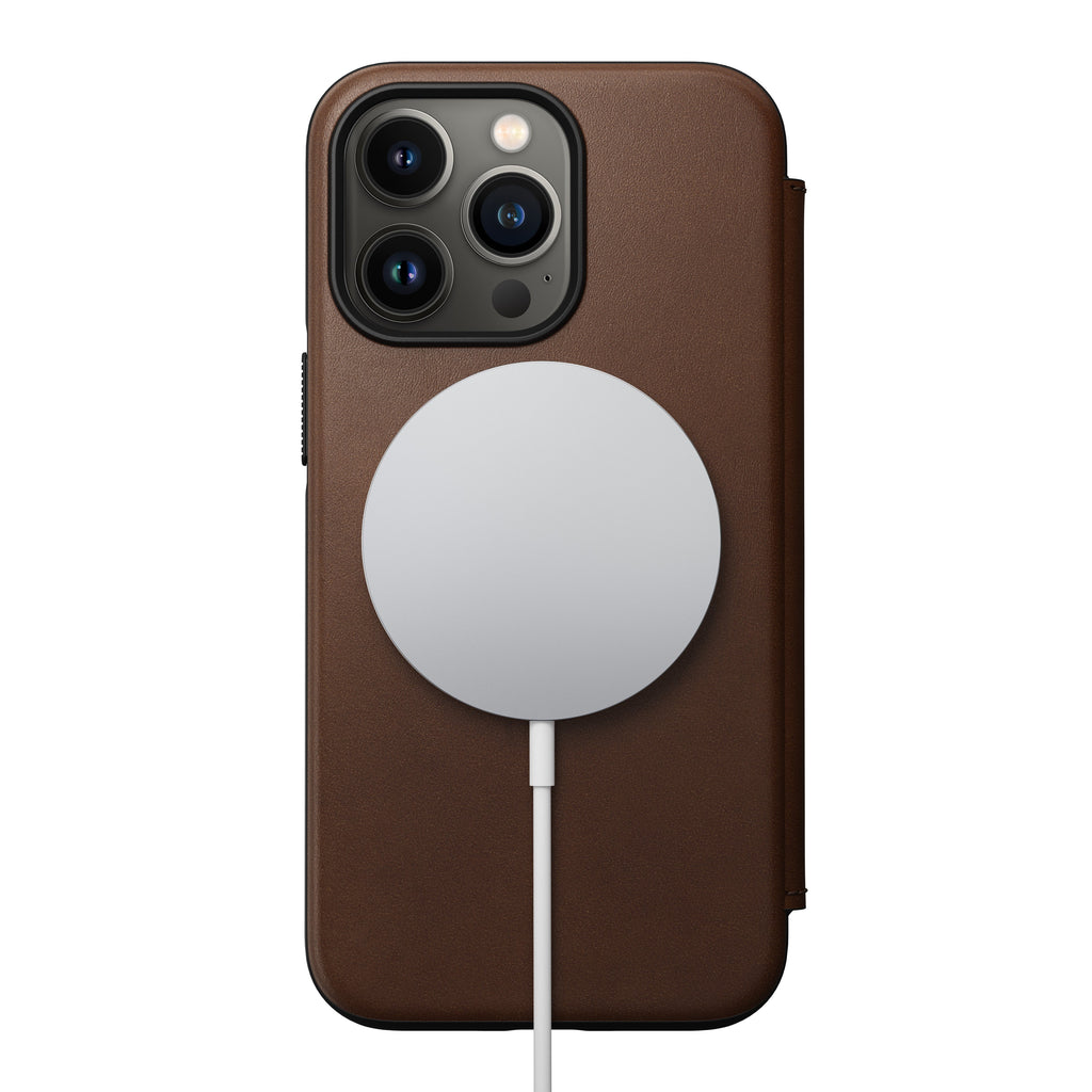Nomad Modern Leather Folio w/ MagSafe For iPhone 13 Pro - RUSTIC BROWN - Mac Addict