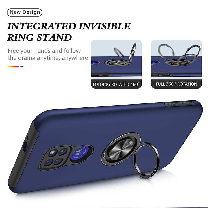 Rugged & Protective Armor Case Moto G9 Play & Ring Holder - Blue