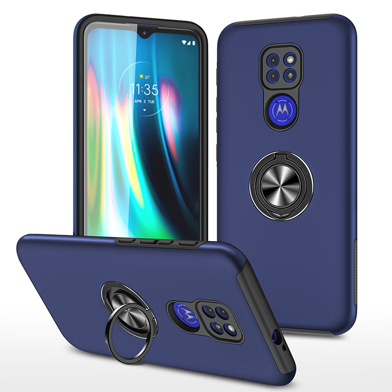 Rugged & Protective Armor Case Moto G9 Play & Ring Holder - Blue