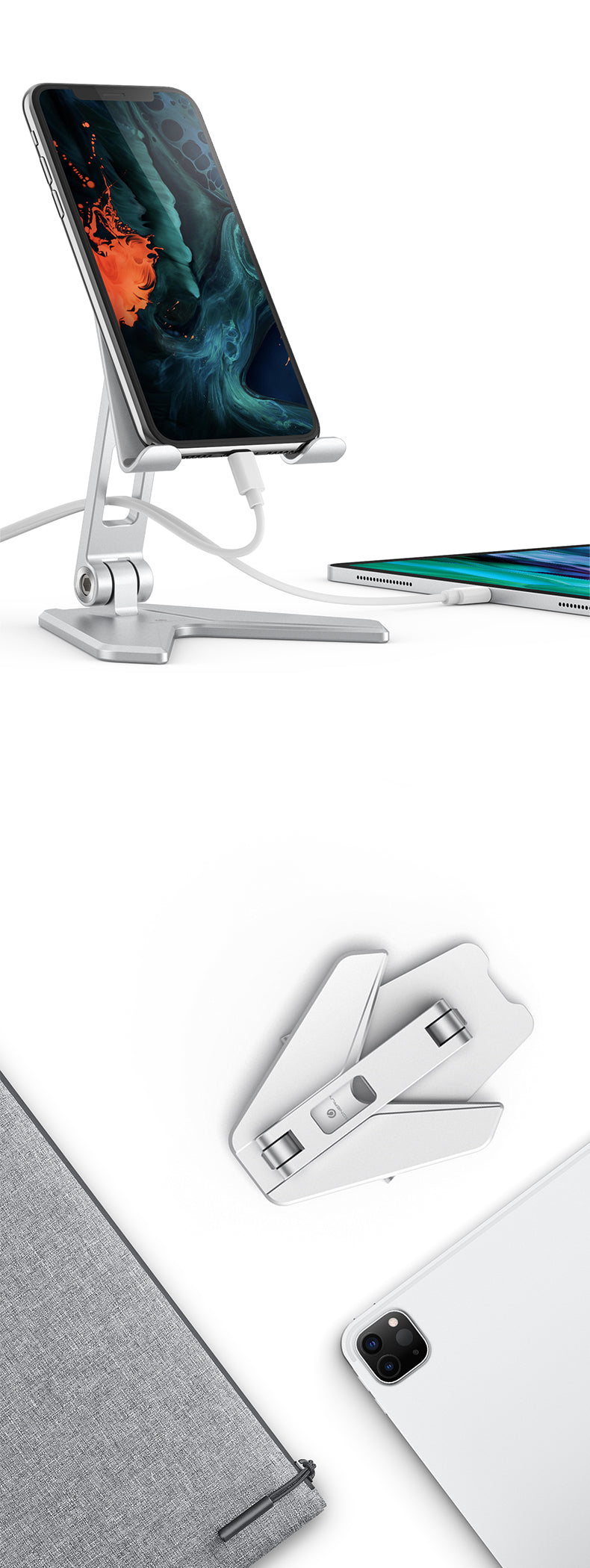 Aluminium Foldable Mobile & Tablet Stand Strong & Light weight - (Medium size) Silver 10