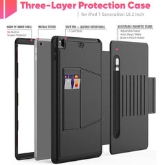 Folio Rugged Synthetic Leather Case iPad 9th & 8th & 7th Mag Latch & Kickstand - Black