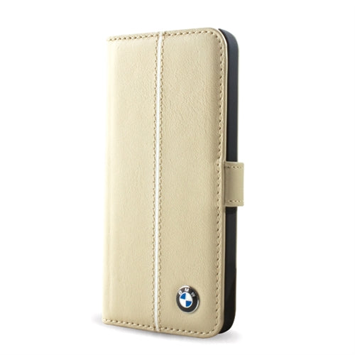 BMW Genuine Leather Wallet Case for Apple iPhone 5 - Cream 1