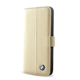 BMW Genuine Leather Wallet Case Apple iPhone 5 / 5S / SE 1st Gen - Cream