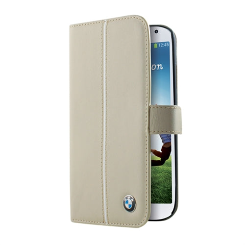 BMW Genuine Leather Wallet Case for Samsung Galaxy S4 - Cream 1