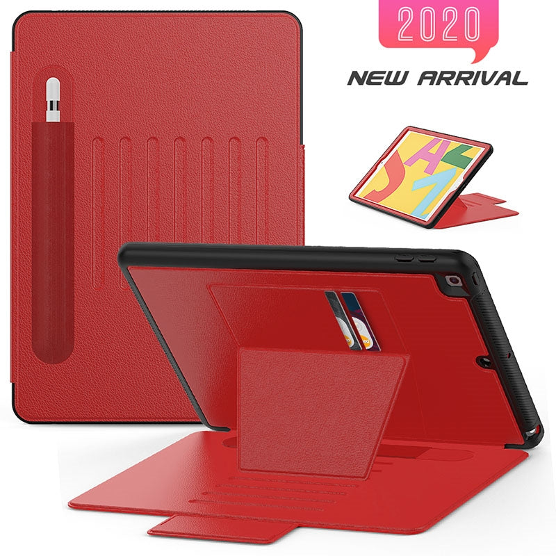 Folio Rugged Synthetic Leather Case iPad 9th & 8th & 7th Mag Latch & Kickstand - Red