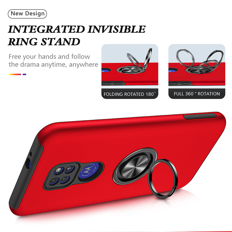 Rugged & Protective Armor Case Moto G9 Play & Ring Holder - Red
