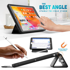Rugged Trifold Folio Case iPad 9th & 8th & 7th 10.2 inch Clear Back - Black