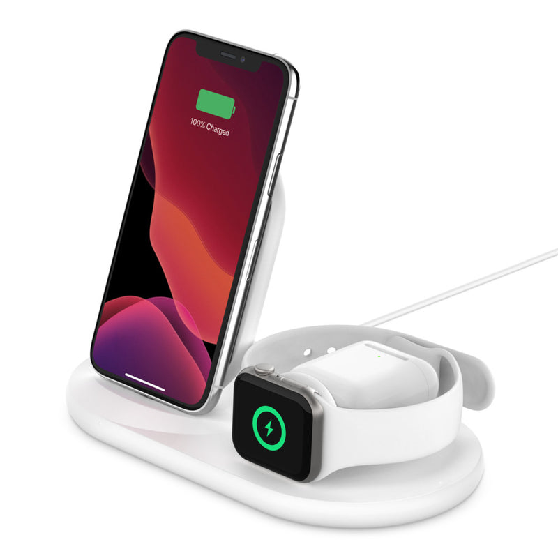 Belkin Boost Charge 3 in 1  Wireless Charging Dock for iPhone + Apple Watch + Airpods - White