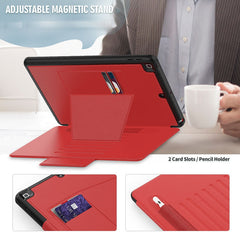 Folio Rugged Synthetic Leather Case iPad 9th & 8th & 7th Mag Latch & Kickstand - Red