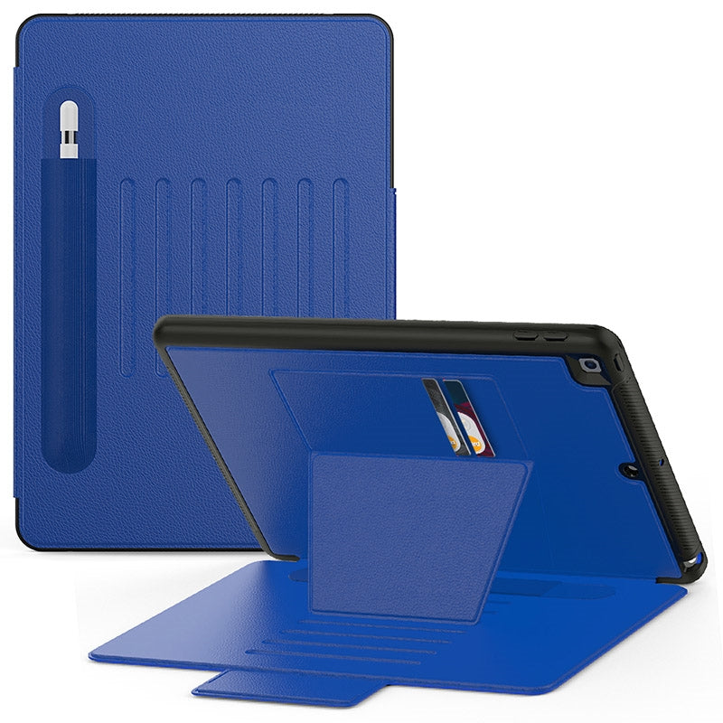 Folio Rugged Synthetic Leather Case iPad 9th & 8th & 7th Mag Latch & Kickstand - Blue