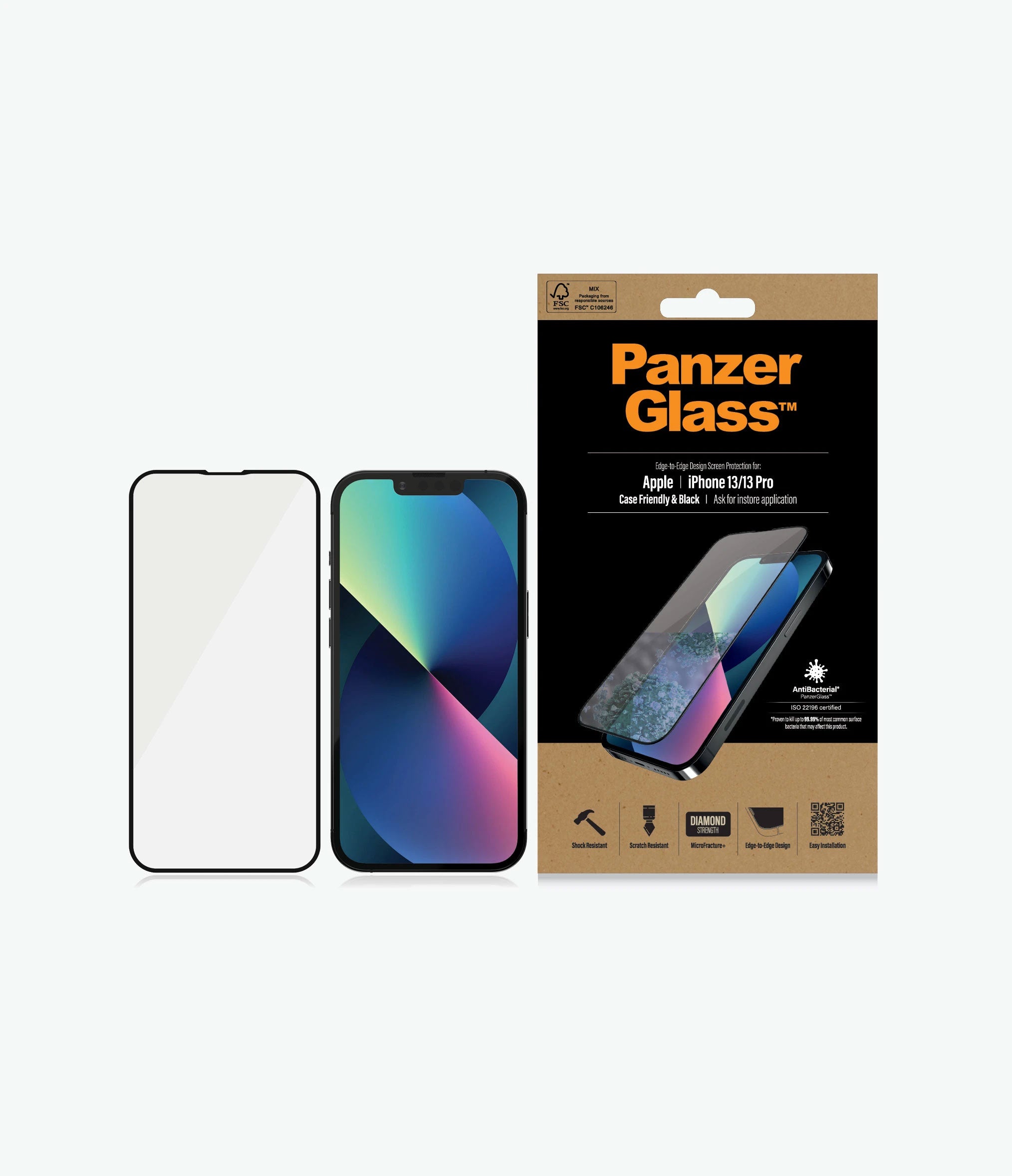 PanzerGlass Screen Guard iPhone 13 / 13 Pro 6.1 Case Friendly Black Frame