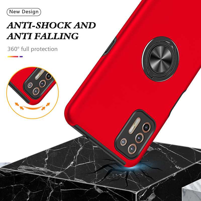 Rugged & Protective Armor Case Moto G9 Plus & Ring Holder - Red