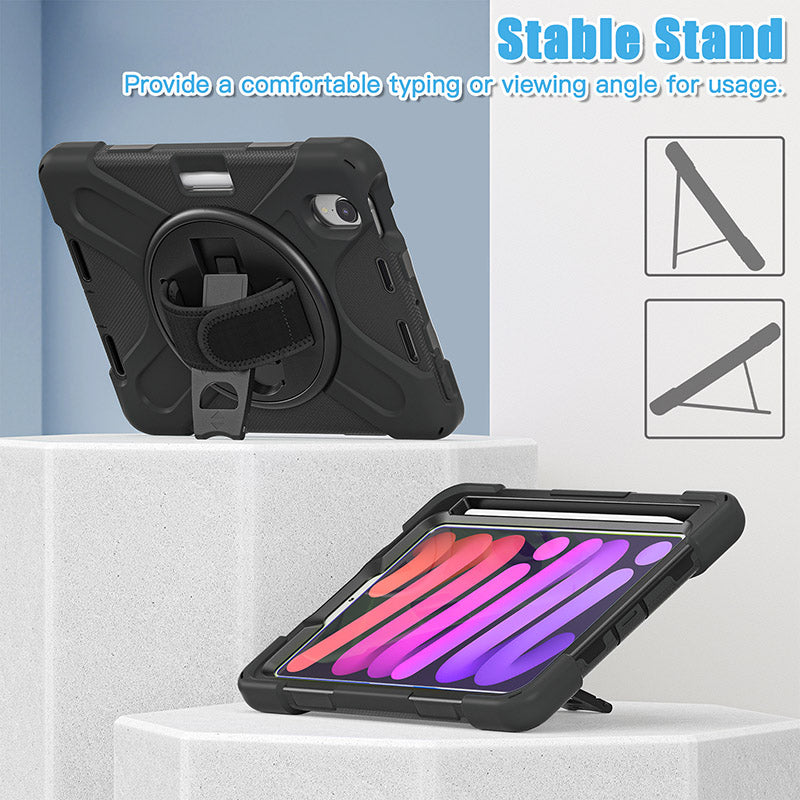 Rugged Protective Case Screen Guard, Hand & Shoulder Strap iPad Mini 6 / 7 - Black