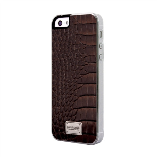 Patchworks Leather Snap Back Case iPhone 5 / 5S Croco Style - Dark Brown 1