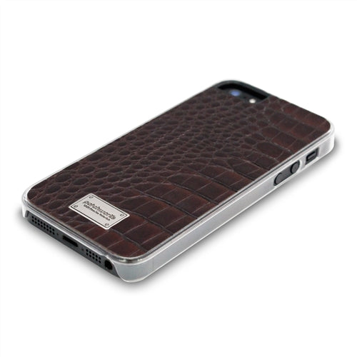 Patchworks Leather Snap Back Case iPhone 5 / 5S Croco Style - Dark Brown 2