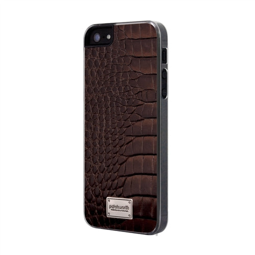 Patchworks Leather Snap Back Case iPhone 5 / 5S Croco Style - Dark Brown 3
