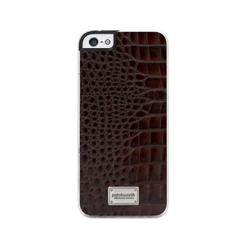 Patchworks Leather Snap Back Case iPhone 5 / 5S Croco Style - Dark Brown 5