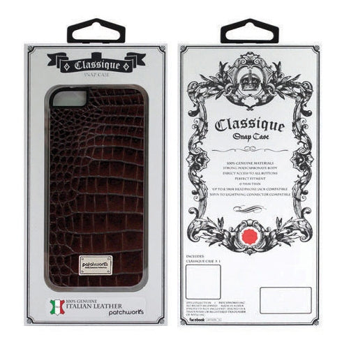 Patchworks Leather Snap Back Case iPhone 5 / 5S Croco Style - Dark Brown 6