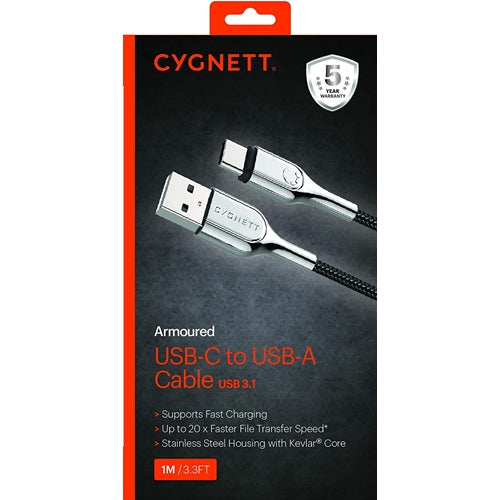 Cygnett Armoured New USB 3.1 USB-C to USB-A 1M Black 4