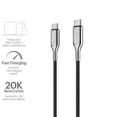 Cygnett Armoured Aramid Fibre 1M USB-C to USB-C USB 2.0 Cable 1m 2