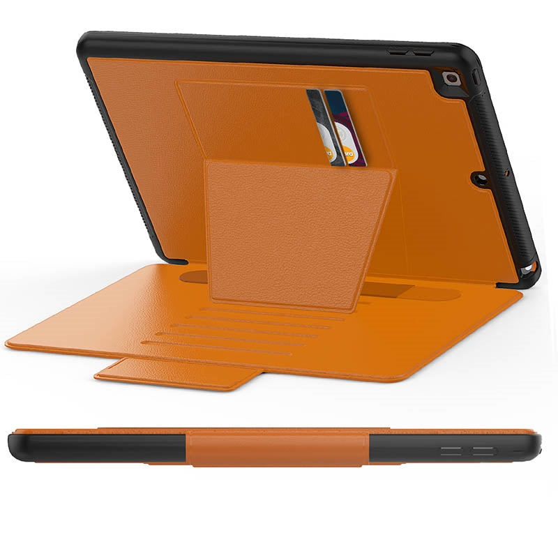 Folio Rugged Synthetic Leather Case iPad 9th & 8th & 7th Mag Latch & Kickstand - Brown