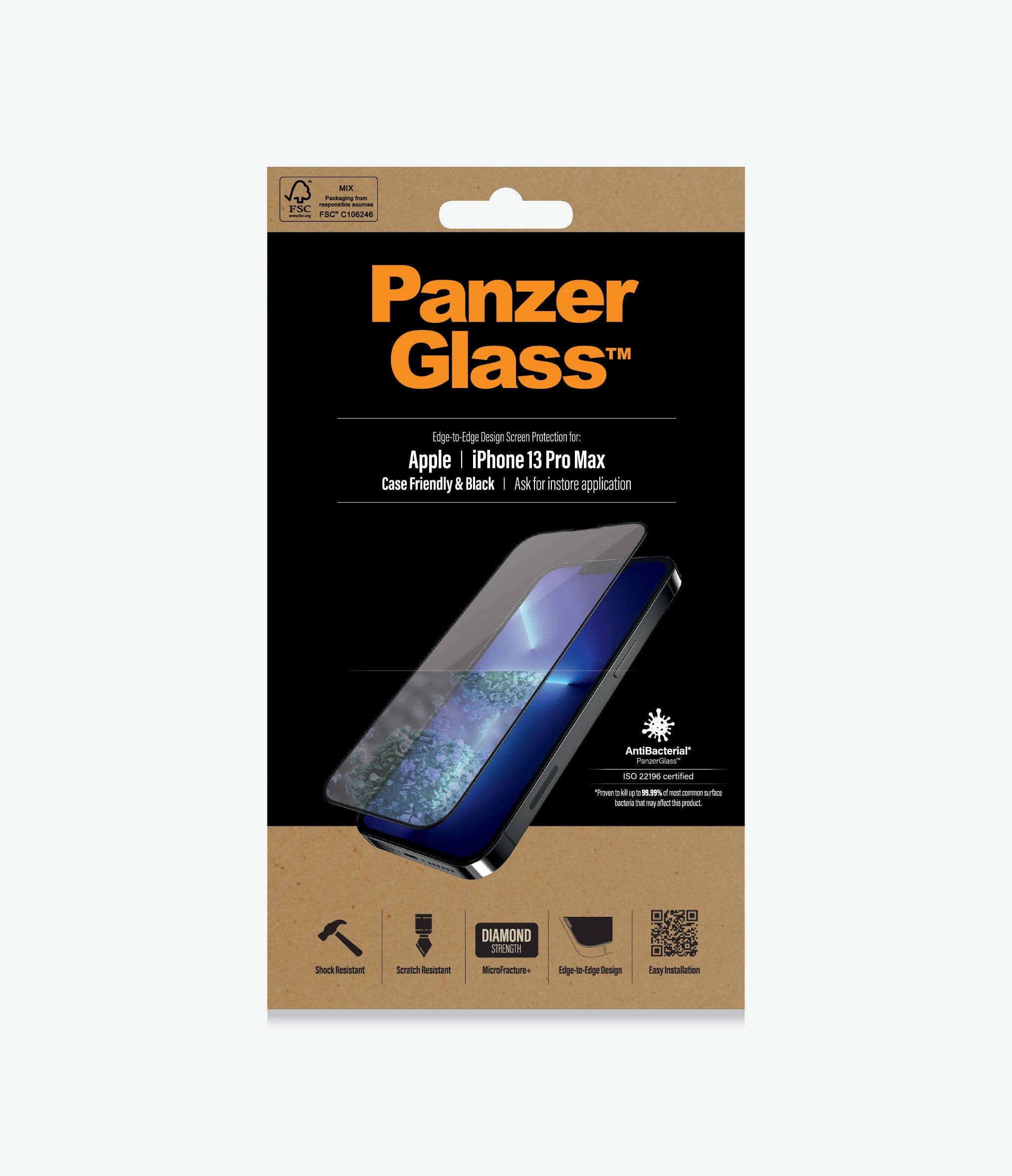 PanzerGlass Screen Guard iPhone 13 Pro Max 6.7 Case Friendly Black Frame