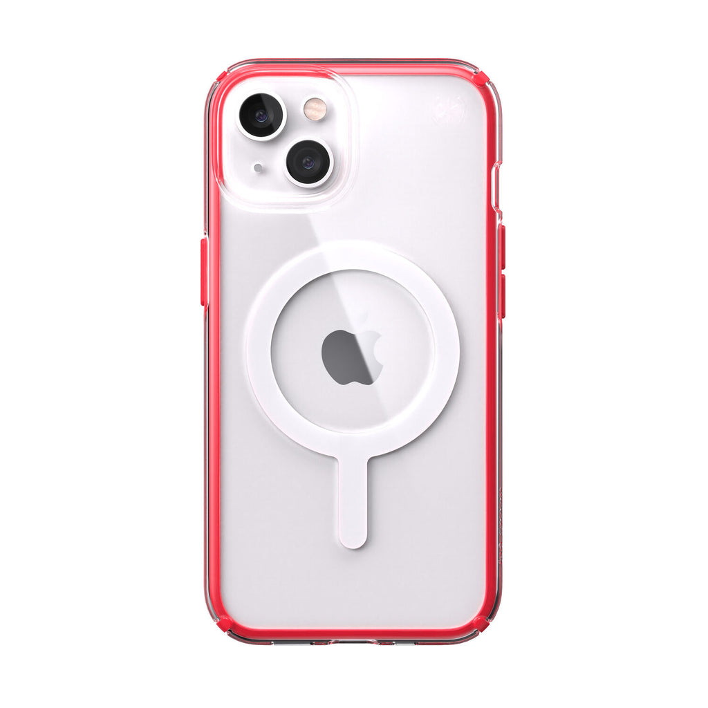Speck Presidio Perfect Clear Impact Geometry & MagSafe Case iPhone 13 6.1 Red