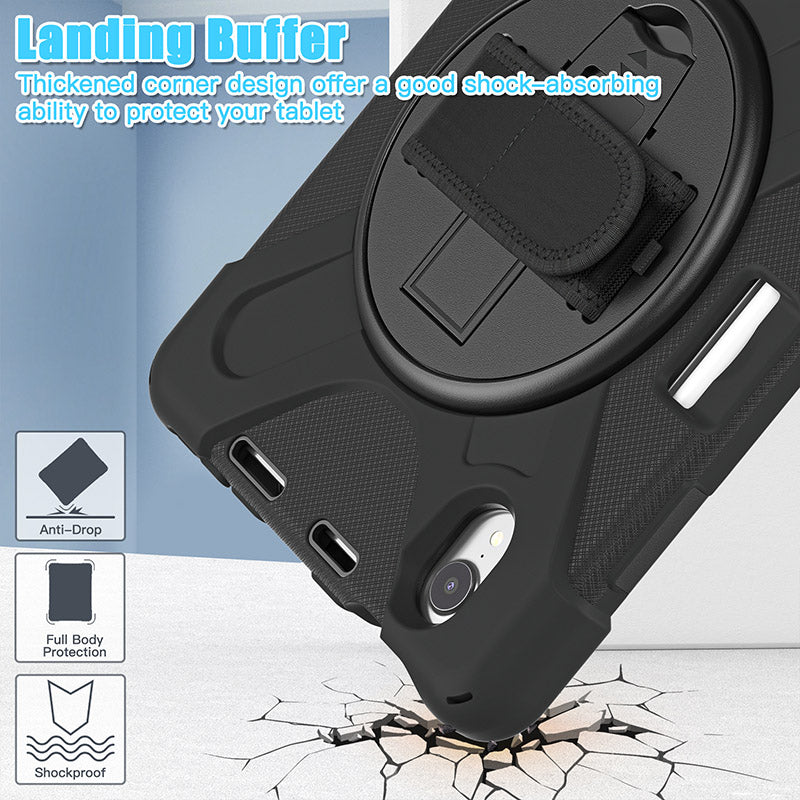 Rugged Protective Case Screen Guard, Hand & Shoulder Strap iPad Mini 6 / 7 - Black